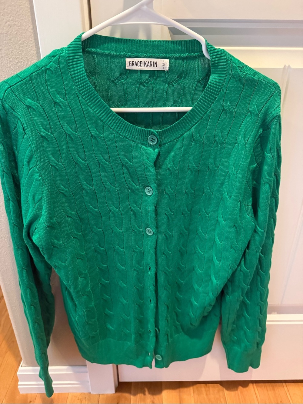 Grace Karin Bright Green Cable Knit Button-Up Cardigan